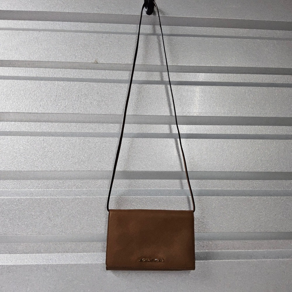 Michael Kors Crossbody Wallet Brown Leather‎ Phone Holder Card Slots - Picture 2 of 13